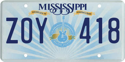 MS license plate ZOY418