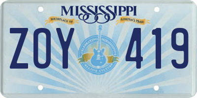 MS license plate ZOY419