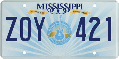 MS license plate ZOY421