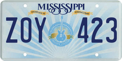 MS license plate ZOY423