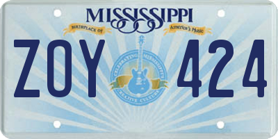 MS license plate ZOY424