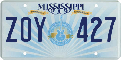 MS license plate ZOY427