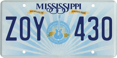 MS license plate ZOY430