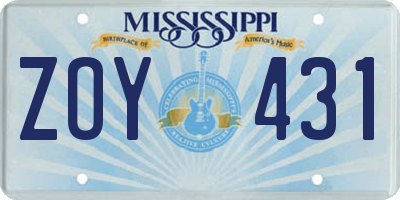MS license plate ZOY431