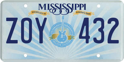MS license plate ZOY432