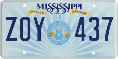 MS license plate ZOY437