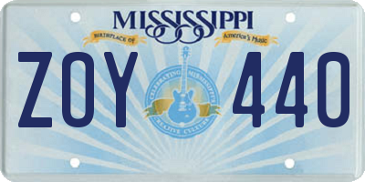 MS license plate ZOY440