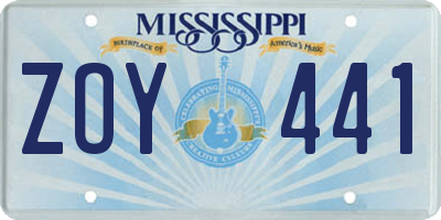 MS license plate ZOY441