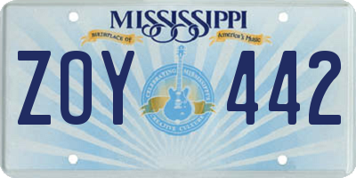 MS license plate ZOY442
