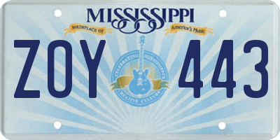 MS license plate ZOY443