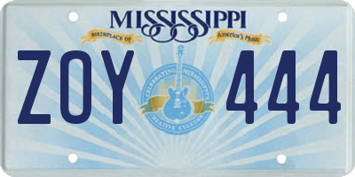MS license plate ZOY444