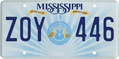 MS license plate ZOY446