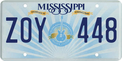 MS license plate ZOY448