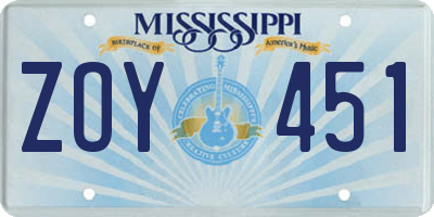 MS license plate ZOY451