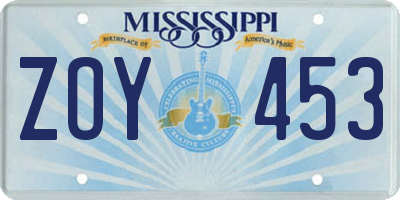 MS license plate ZOY453