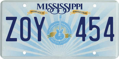 MS license plate ZOY454