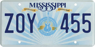 MS license plate ZOY455