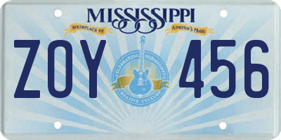 MS license plate ZOY456
