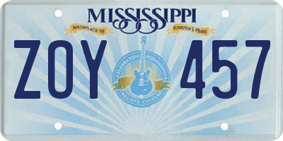 MS license plate ZOY457