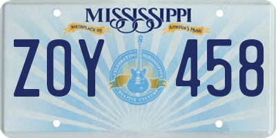 MS license plate ZOY458