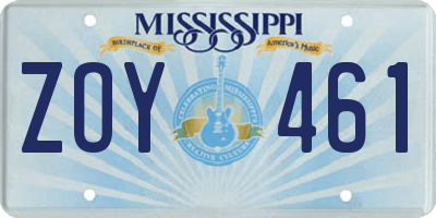 MS license plate ZOY461