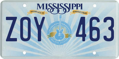 MS license plate ZOY463