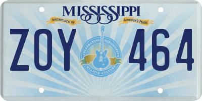 MS license plate ZOY464