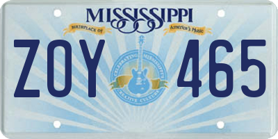MS license plate ZOY465