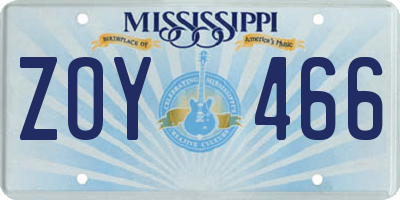 MS license plate ZOY466