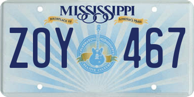 MS license plate ZOY467