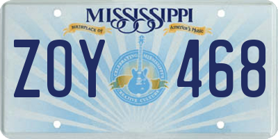 MS license plate ZOY468