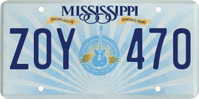 MS license plate ZOY470