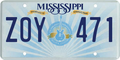 MS license plate ZOY471