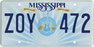 MS license plate ZOY472