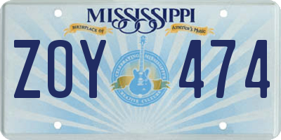MS license plate ZOY474