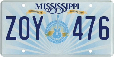 MS license plate ZOY476