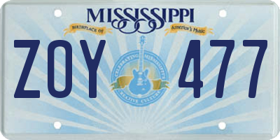 MS license plate ZOY477