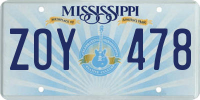 MS license plate ZOY478