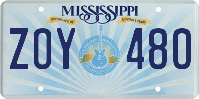 MS license plate ZOY480