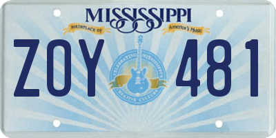 MS license plate ZOY481