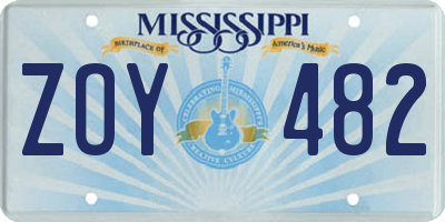 MS license plate ZOY482