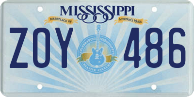 MS license plate ZOY486
