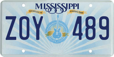 MS license plate ZOY489