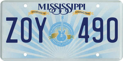 MS license plate ZOY490