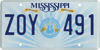 MS license plate ZOY491