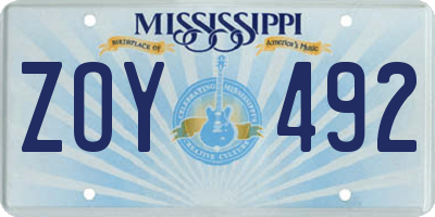 MS license plate ZOY492