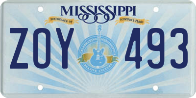 MS license plate ZOY493