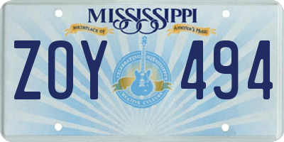 MS license plate ZOY494
