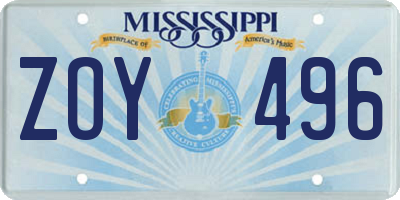 MS license plate ZOY496