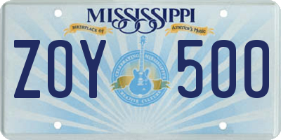 MS license plate ZOY500